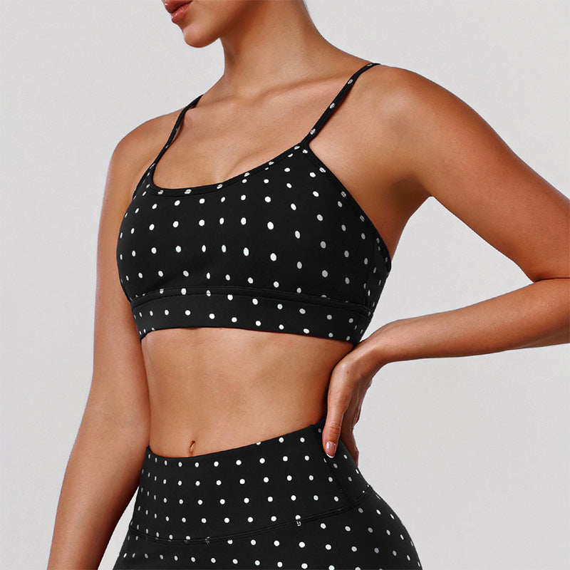 Silver Polka Dot Sports Bra with Removable Bra Pads
