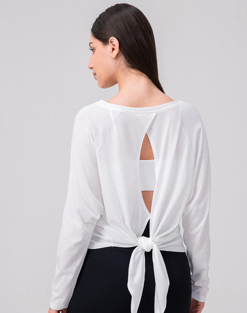 Tie Open Back Long Sleeve Mesh Yoga Tops
