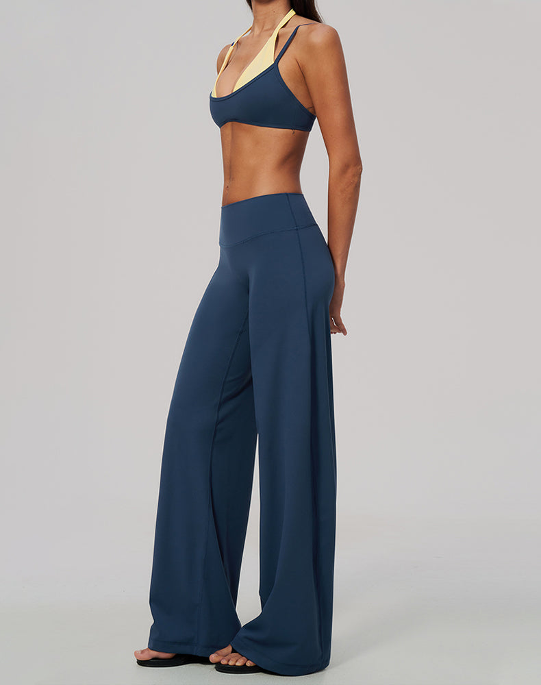 2 Piece Color Block Sports Bra and Flare Pant Sets