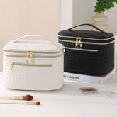 Large Portable Double Layer Makeup Bag Leather Cosmetic Bag