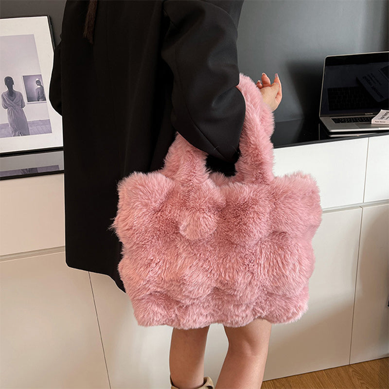 Fluffy Tote Bag Large Fur Winter Fuzzy Shoulder Handbag