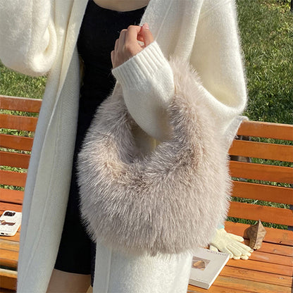Winter Fluffy Faux Fur Tote Handbag Soft Fuzzy Purse Bag