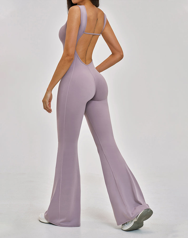 Backless Yoga Flare Leg Jumpsuit One Piece Athletic Bodysuit