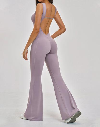 Backless Yoga Flare Leg Jumpsuit One Piece Athletic Bodysuit