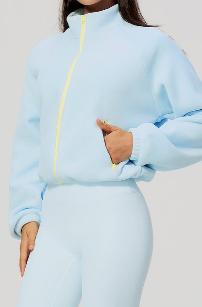 Winter Polar Fleece Jacket with Contrast Zippered Pockets