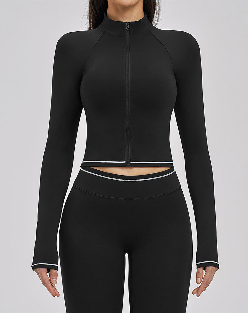 Zip Up Crop Jacket Cropped Long Sleeve Athletic Tops