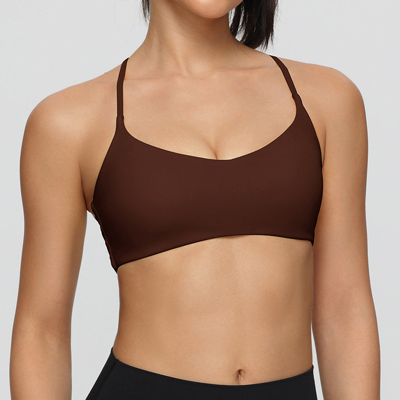 Twist Cross Back Sports Bra Adjustable Thin Straps Yoga Tops