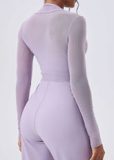 Deep V Long Sleeve Mesh Yoga Crop Tops Slim Fitted Shirts