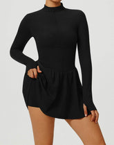 Long Sleeve Zipper Tennis Dress with Built-in Short
