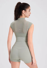 Mesh Yoga Crop T-Shirts with Built-in Chest Pad