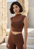 Mesh Yoga Crop T-Shirts with Built-in Chest Pad -