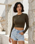 Basic Long Sleeve Fitted Crop Tee Shirt -