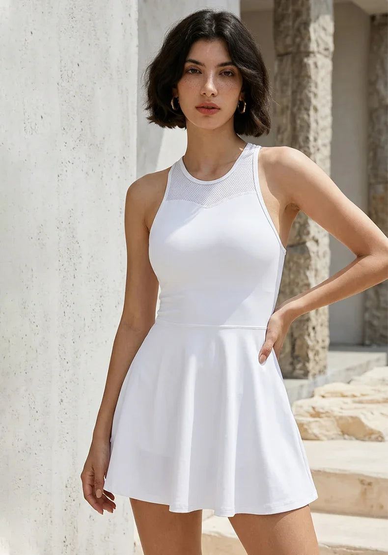 Racerback Tennis Dress with Shorts and Pockets -
