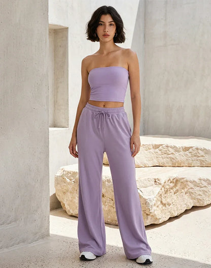Activewear Set with Strapless Crop Tube Top and Sweatpant -