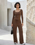Activewear Set with Curved Neckline Top and Sweatpant -