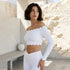 Off Shoulder Crop Tops Long Sleeve Shirt with Removable Cups -