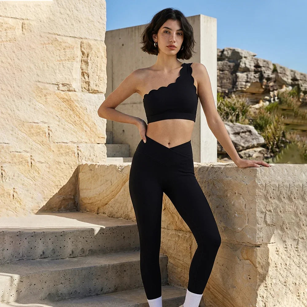 Activewear Sets with One Shoulder Sports Bra and Leggings -