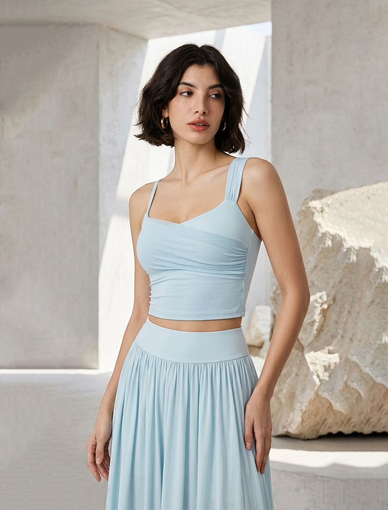 Asymmetrical Shoulder Straps Mesh Tank Top Criss Cross Shirt