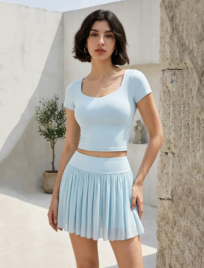 Activewear Set with Short Sleeve Crop T-Shirt and Skirt -