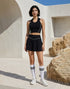 Tennis Sets with Polo Collared Crop Tank Top and Golf Skirt -