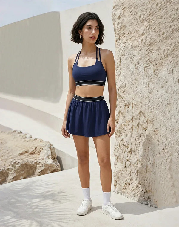 Tennis Sets with Halter double straps Sports Bra and Skirt