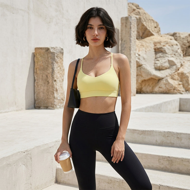 Twist Cross Back Sports Bra Adjustable Thin Straps Yoga Tops