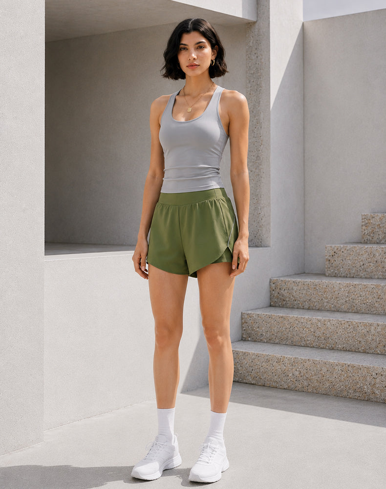 High Waisted Athletic Running Shorts with Single Pocket