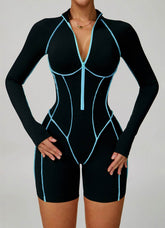 Three Dimensional Line Sports Backless Short Jumpsuit