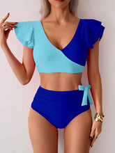 Ruffled Sleeves Color Block Bikini Sets