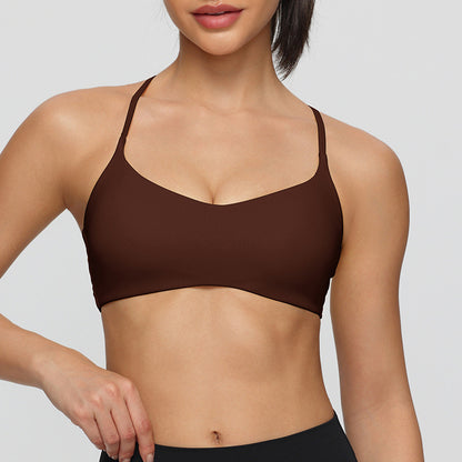 Twist Cross Back Sports Bra Adjustable Thin Straps Yoga Tops