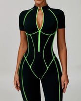 Three Dimensional Line Sports Backless Short Sleeve Jumpsuit