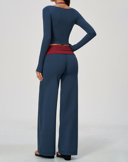 2 Piece Long Sleeve Sports T-Shirt and Fold Over Flare Pant