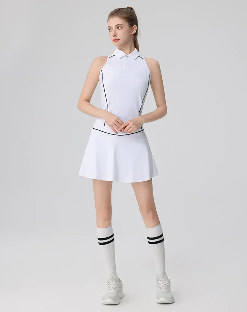 Tennis Sets with Polo Sleeveless Golf Shirt and Skirt -