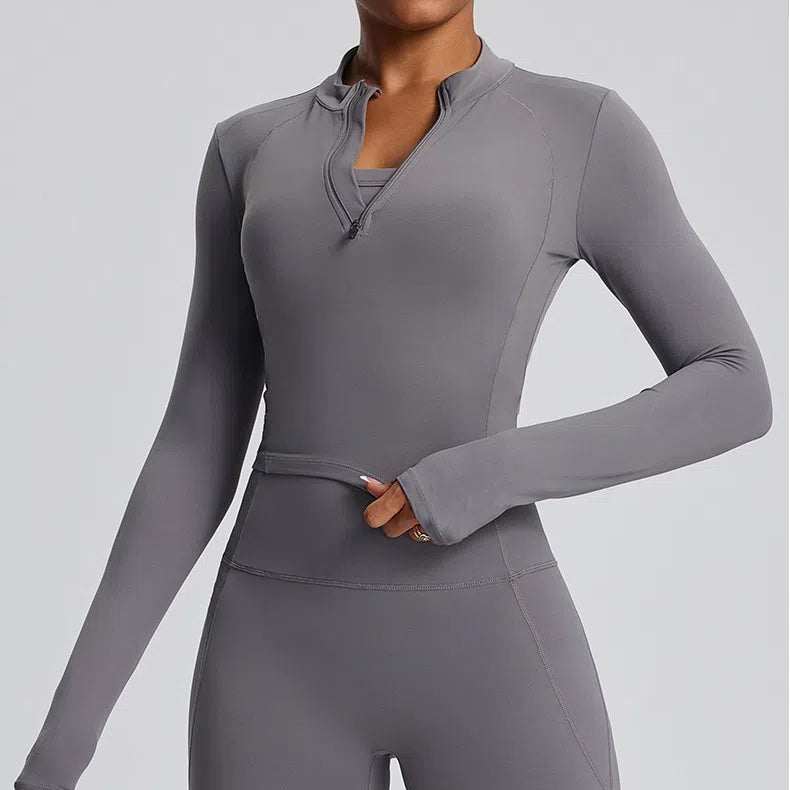 Long Sleeve Half Zip Yoga Jacket with Pocket | Stylish &amp; Functional