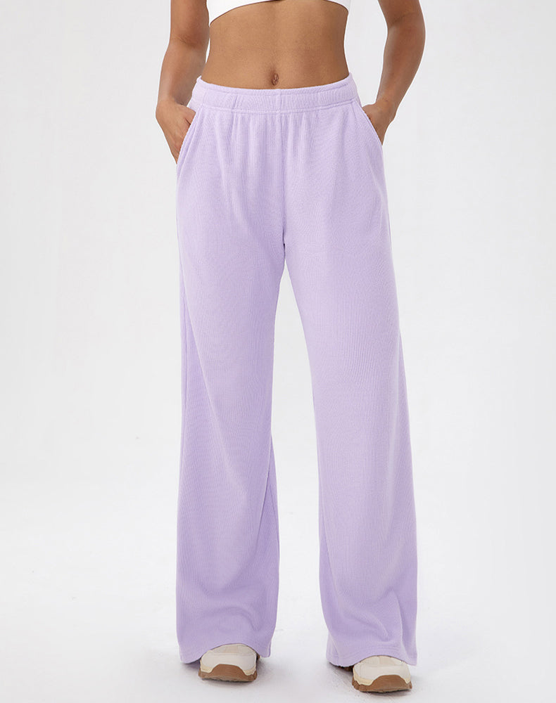 Waffle Knit Straight Leg Sweatpants with Pockets