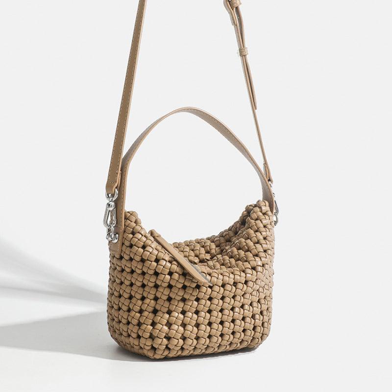 PU Handmade Woven Bucket Shape Tote Bag | Stylish &amp; Unique Design