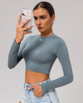 Basic Long Sleeve Fitted Crop Tee Shirt
