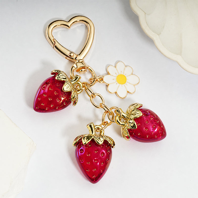 Cute Strawberry Keychain Bag Charm with Flower