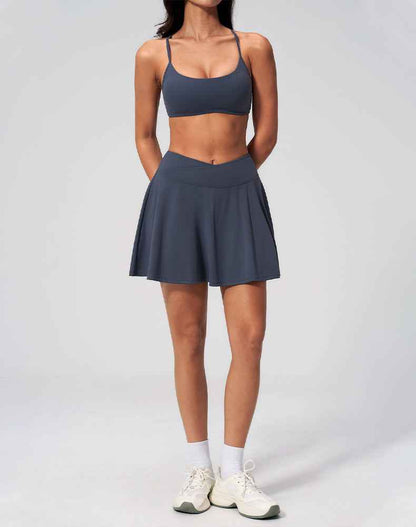 Activewear Set with Cross back Sports Bra and Skirt