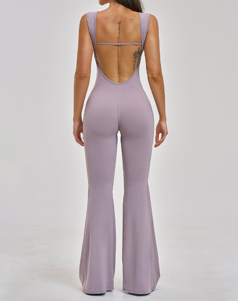 Backless Yoga Flare Leg Jumpsuit One Piece Athletic Bodysuit