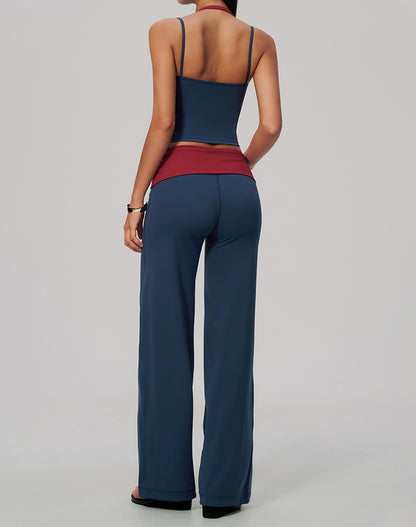 2 Piece Color Block Tank Top and Fold Over Flare Pant Sets