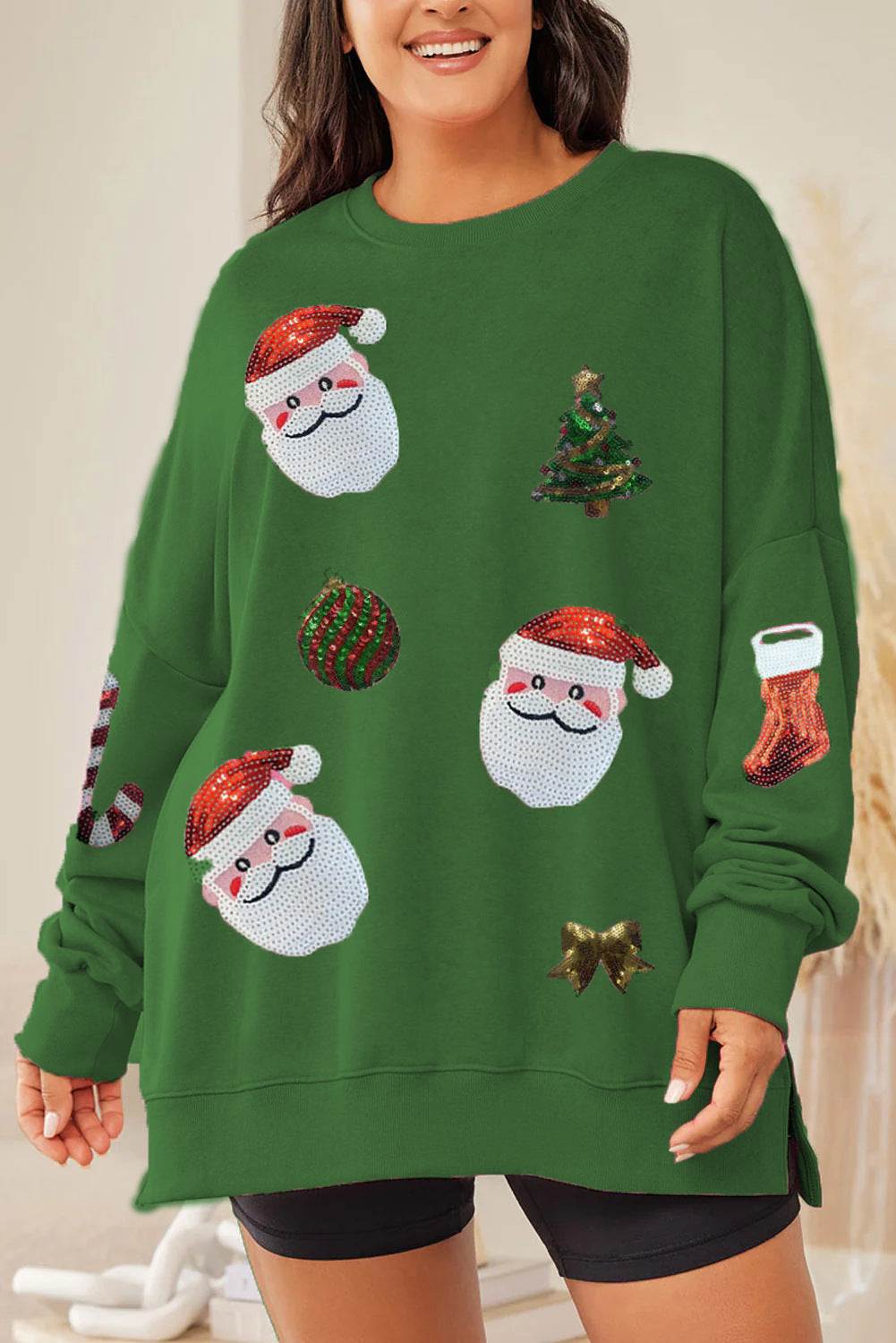 Cute Santa Sequin Crewneck Sweatshirt | Perfect Holiday Crewneck Style