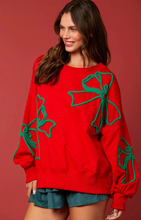 Cute Bow Long Lantern Sleeve Sweatshirt | Perfect for Casual Days