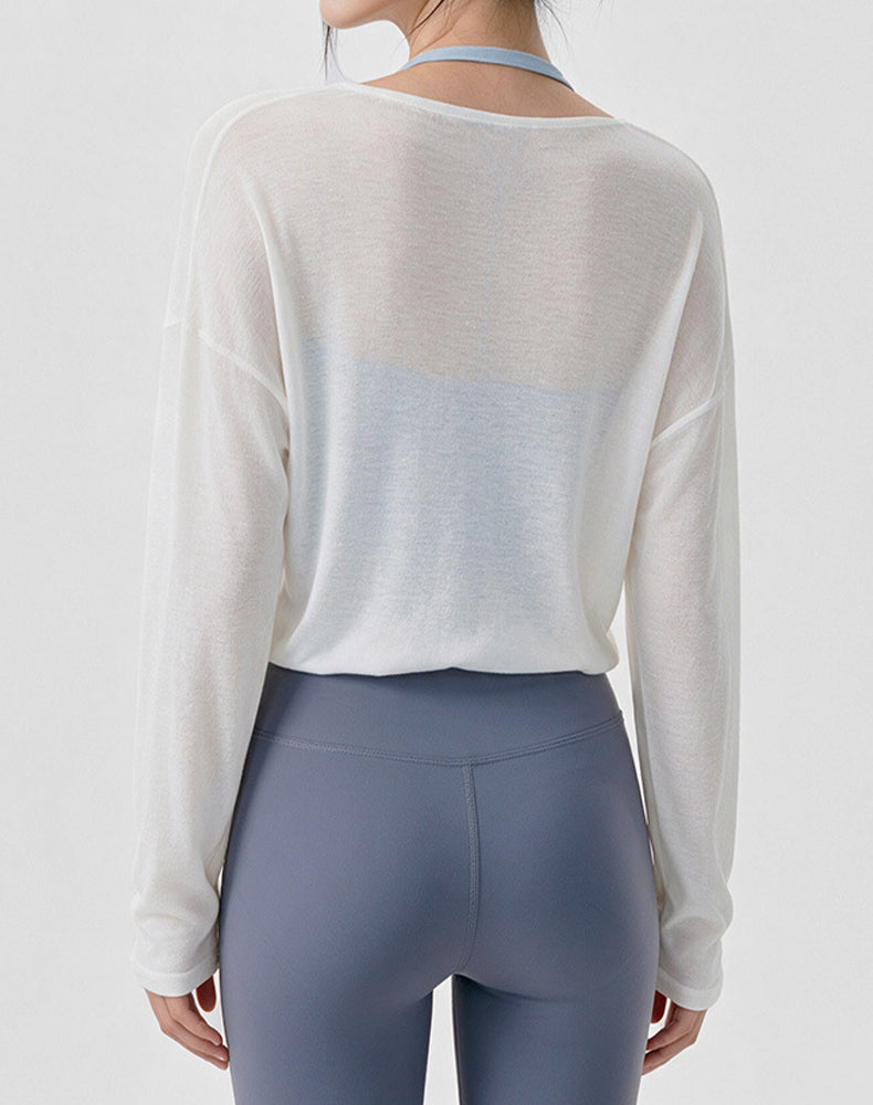 Long Sleeve Sheer Mesh Active Tops