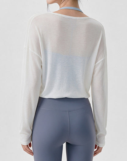 Long Sleeve Sheer Mesh Active Tops