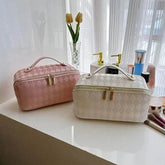 PU Leather Diamond Lattice Makeup Bag