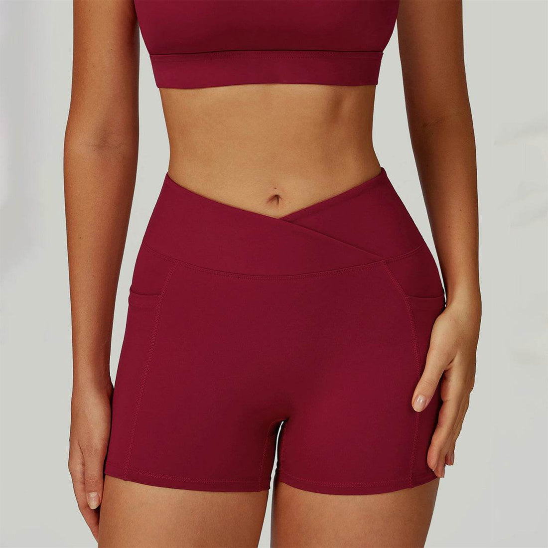 Cross Waist Yoga Shorts with Pockets