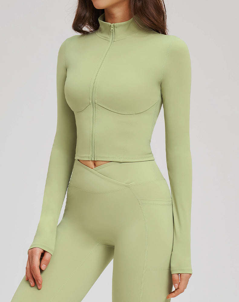 Full Zip Running Jackets Slim Fit Cropped Athletic Tops