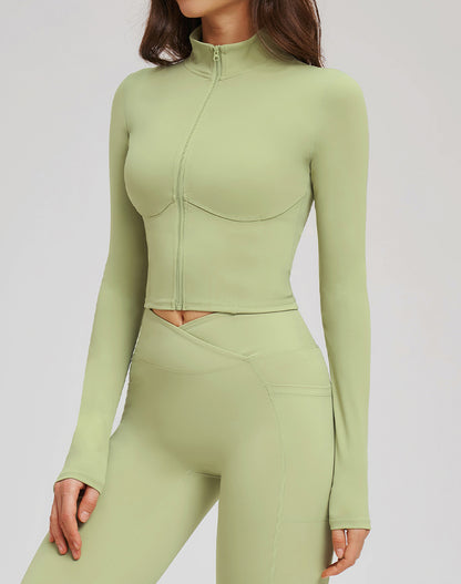 Full Zip Running Jackets Slim Fit Cropped Athletic Tops