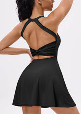 Back Twisted Athletic Dress with Built in Shorts